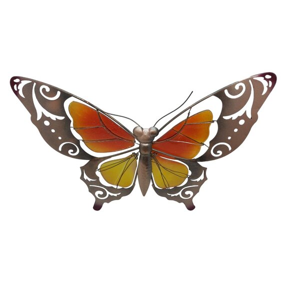 vintage metal butterfly w/stained glass wings wall mount decor - Picture 8 of 10